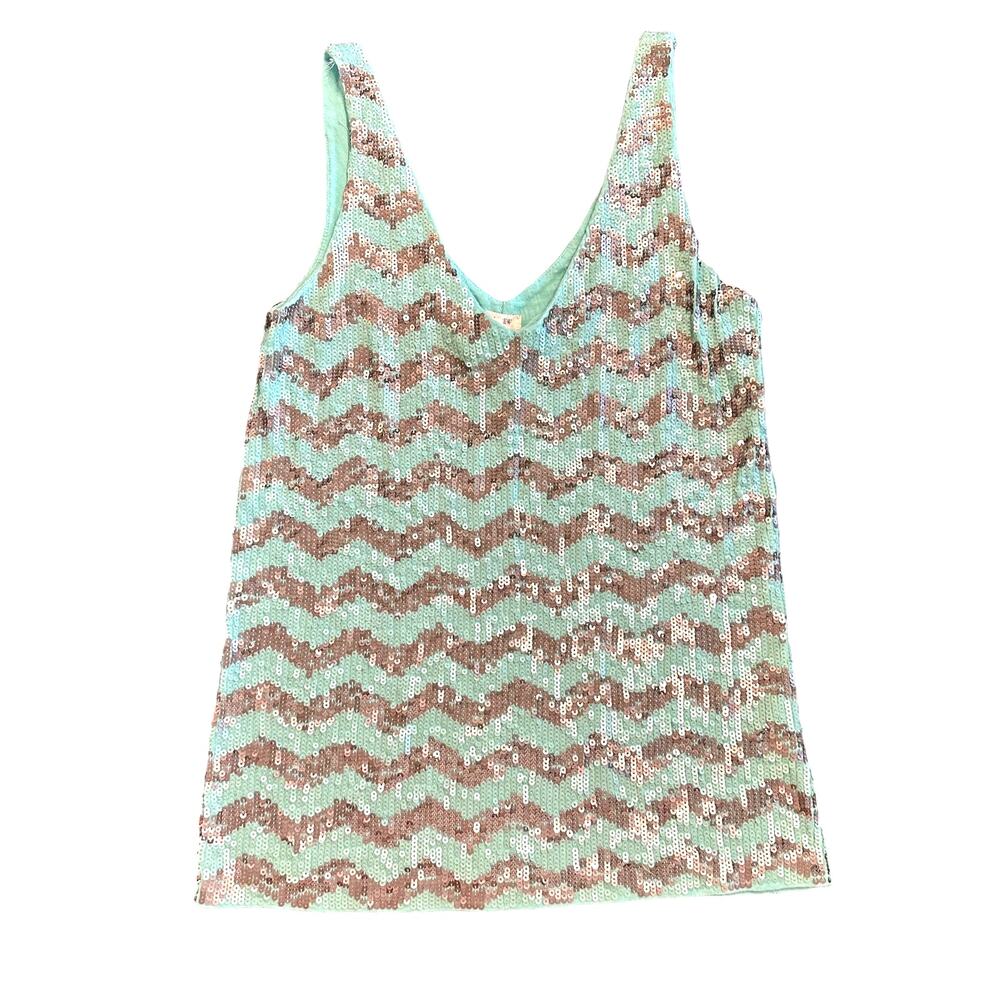 J Crew Womens sequin tank green gold chevron Size XXS